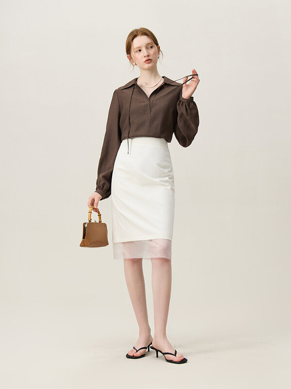 FSLE-تنورة ضيقة مع حافة شبكية للنساء ، رمز اللباس الرسمي ، نمط أساسي جديد ، سيدة المكتب ، الصيف ، 24FS12066