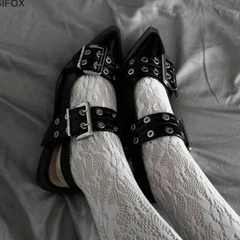 حذاء GIGIFOX-Mary Jane للنساء ، إصبع مدبب ، حزام مشبك ، انزلاق ، مضخات Slingback ، موضة الربيع ، كعب منخفض مريح ، Y2K