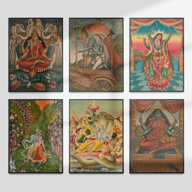 الهند الدين الفن طباعة Vintage المشارك الهندوسية بوذا الله جدار صورة الإيمان قماش اللوحة ديكور غرفة نوم