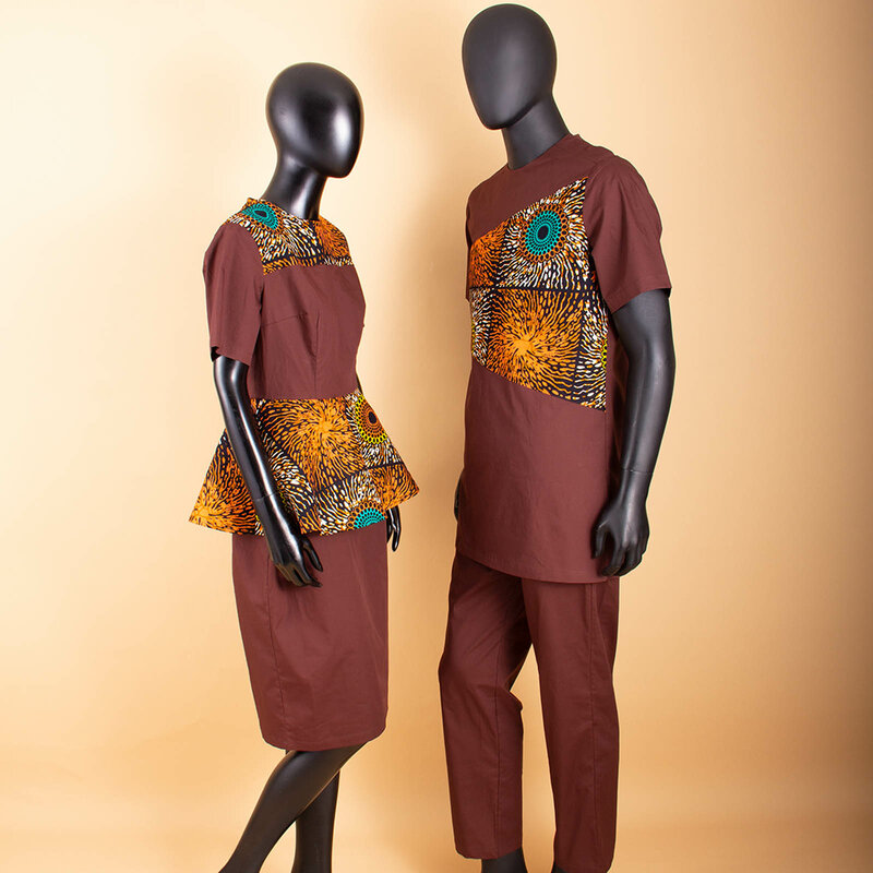 ملابس الأزواج الأفريقية ، ملابس Dashiki النسائية المطبوعة بطول الركبة ، ملابس تناسب ملابس الرجال ، مجموعة بلوزات وسراويل S20C010