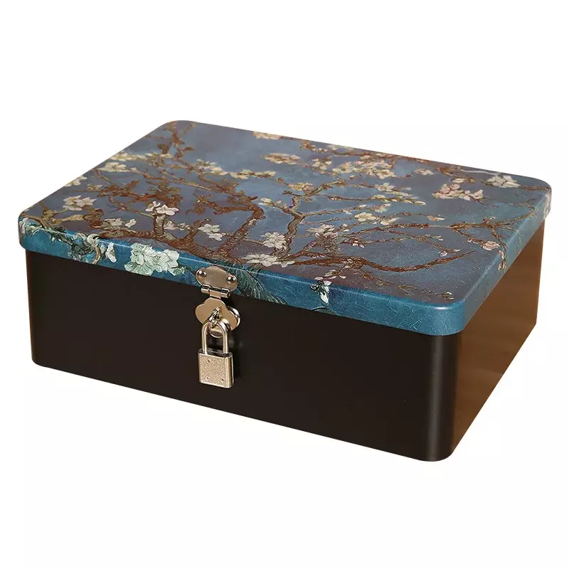 صندوق صفيح خمر مع مفتاح القفل ، صندوق تخزين سطح المكتب ، والمجوهرات المنزلية صندوق فارغ ، وثائق مستحضرات التجميل
