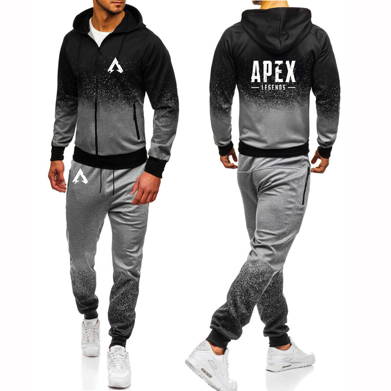 Apex Legends Game Men's New Spring And Autumn Print Zipper Jacket Gradient Color Zipper Hoodie Leisure + Fashion Sweatpants Suit