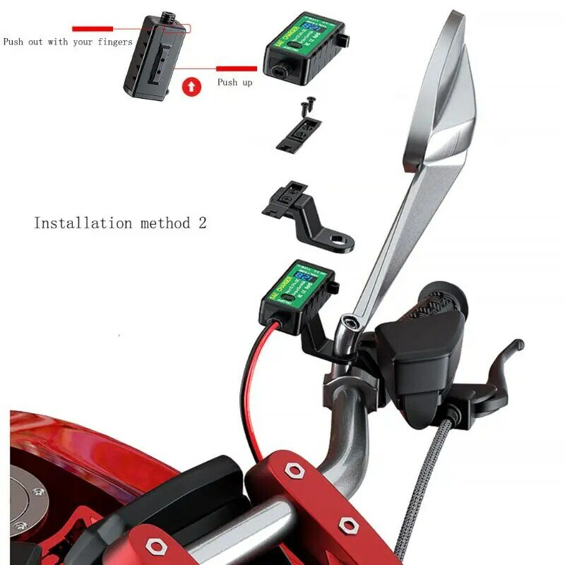 شاحن دراجة نارية 12 فولت 24 فولت QC3.0 PD من النوع C SAE إلى محول USB مع مقياس الفولتميتر ومفتاح تشغيل / إيقاف للهاتف الذكي GPS