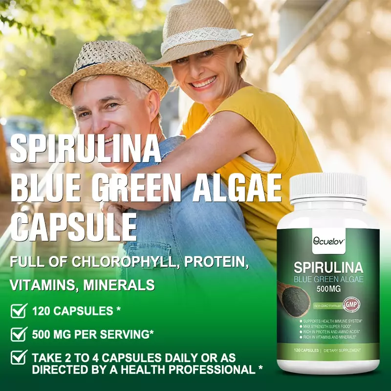 سبيرولينا الطحالب الخضراء الزرقاء 120 كبسولات | تعزيز المناعة الطبيعية دعم الصحة العامة المضادة للأكسدة المكملات الغذائية
