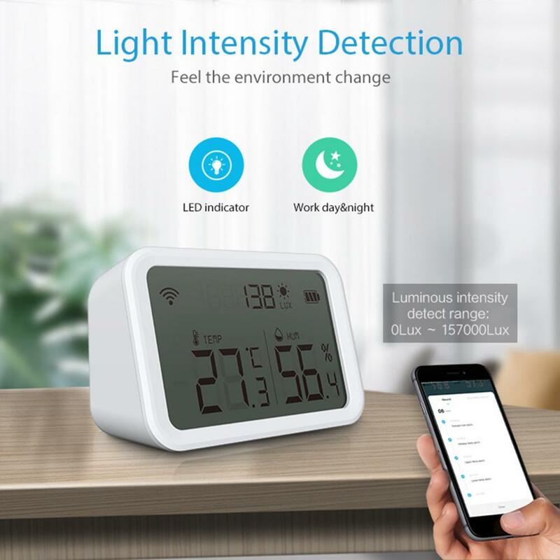 Faifi Wifi Smart Temperature & Humidity Sensor With LCD Screen Thermometer Tuya/Smartlife APP Notification For Alexa Google Home