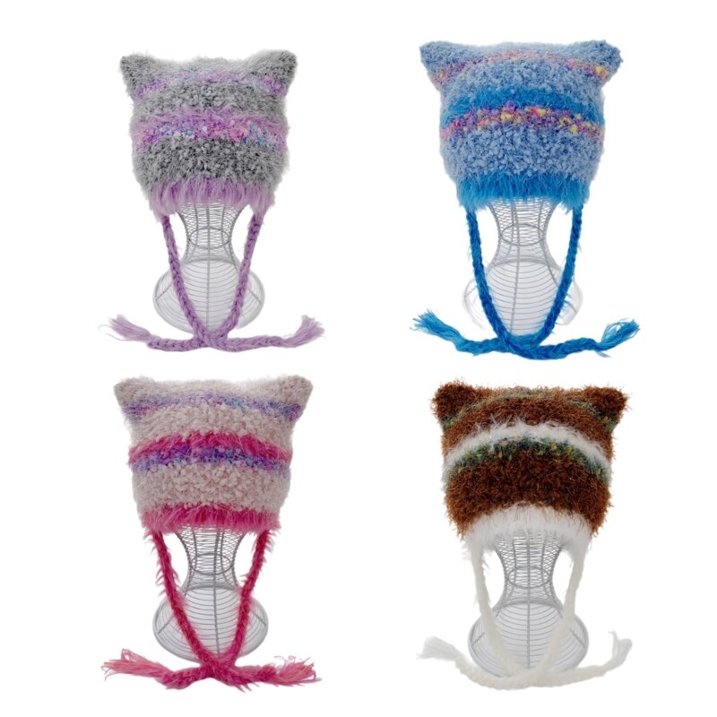 جميل يندبروف الشتاء أفخم القط الأذن شكل قبعة ثقافة فرعية قبعة للنساء الرجال إبقاء الأذن قبعة تدفئة الطقس البارد لوازم دروبشيب