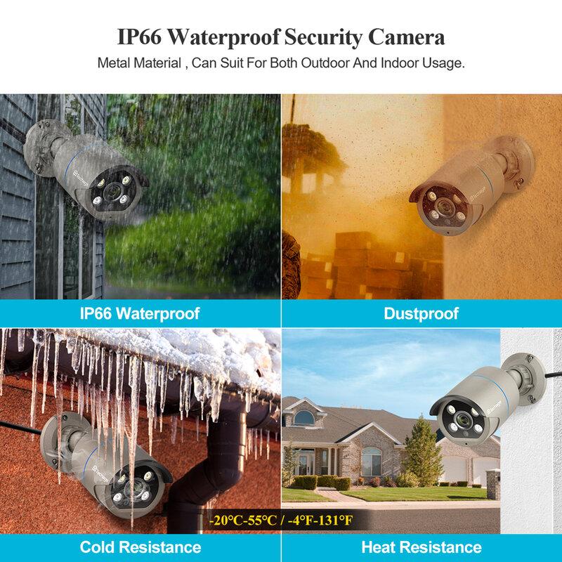Techage H.265 4MP اتجاهين الصوت POE كاميرا IP IP66 مقاوم للماء في الهواء الطلق فيديو CCTV كاميرا مراقبة الأمن لنظام POE NVR
