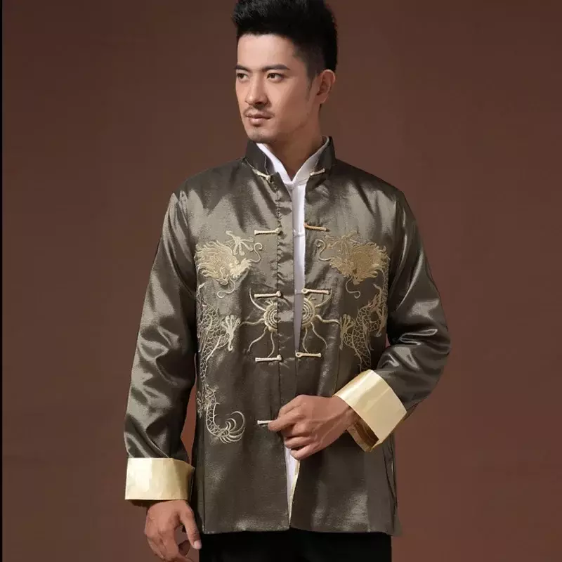 ملابس رجالية صينية تقليدية فينيكس مطبوعة ، ملابس بدلة تنين تانغ ، جاكيت زفاف بأكمام طويلة ، ملابس زفاف مطرزة