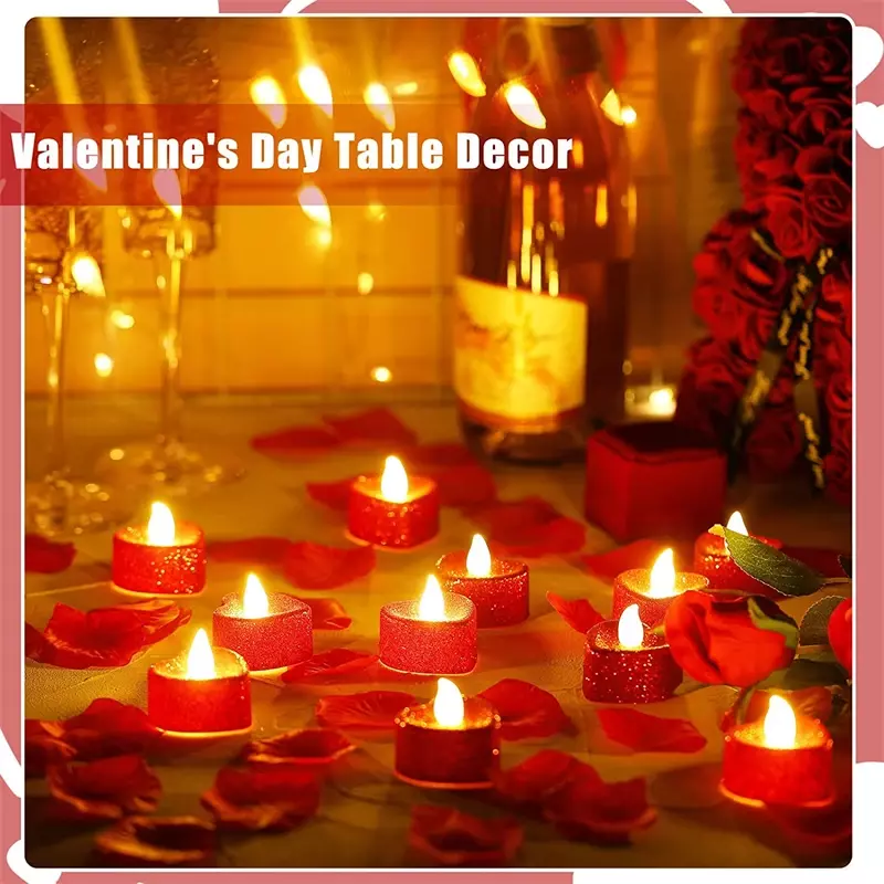 شموع تيلايت ليد على شكل قلب حب ، شموع حب تعمل بالبطارية ، أضواء شاي كهربائية لعيد الحب ، ديكور الحفلات ، 1 أو 6 أو