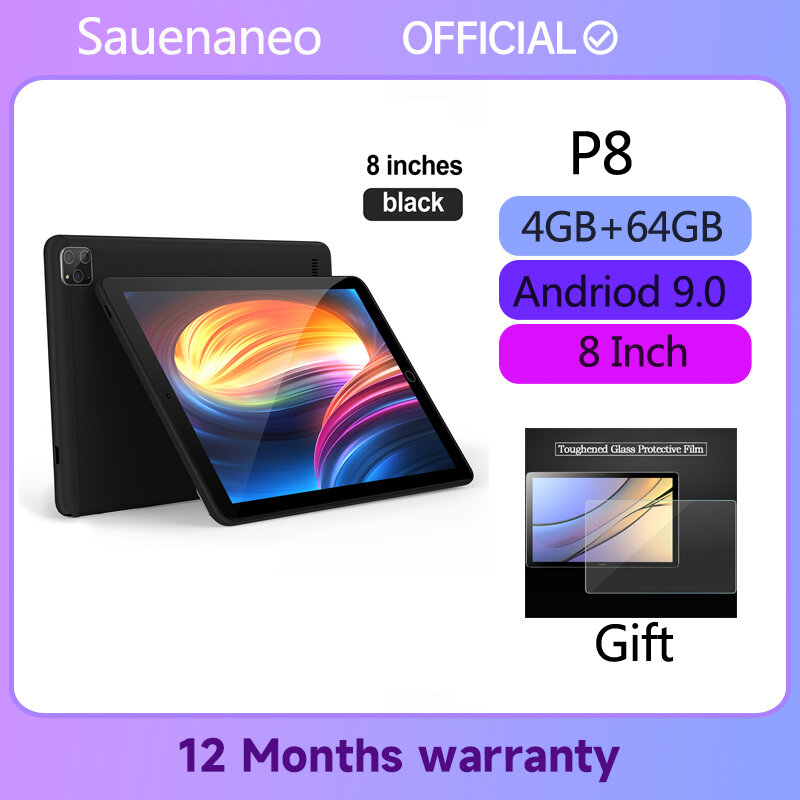 Sauenaneo-P8 أندرويد 9.0 اللوحي ، 4GB ، 64GB ، ثماني النواة ، مكالمة شبكة الجيل الثالث 3G ، واي فاي ، بلوتوث ، جوجل اللعب ، عرض IPS ، علامة التبويب رخيصة ، جديد