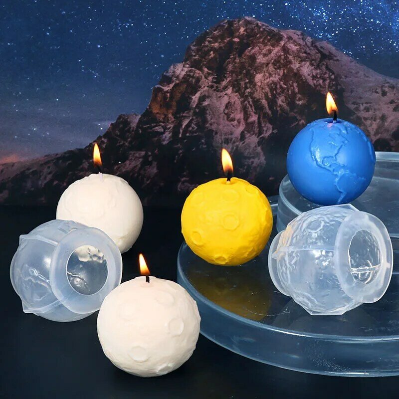3D Earth, Moon Series Candle Mold Silicone Mold for DIY Handmade Aromatherapy Candle Ornaments Handicrafts Pastry Cake Decoratin