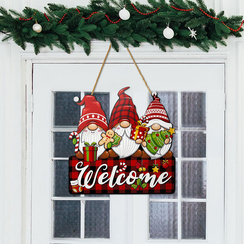 سانتا كلوز Rudolph خشبية الجدار لافتات ، معلقة ترحيب تسجيل ، الإبداعية المنزل الشرفة الديكور ، عطلة المشهد تخطيط الدعائم ، السنة الجديدة #1