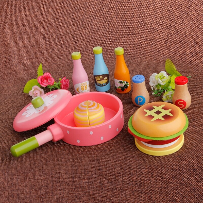 HUYU Kids دور التظاهر للعب المطبخ الفاكهة الغذاء لعبة خشبية قطع مجموعة هدايا الأطفال