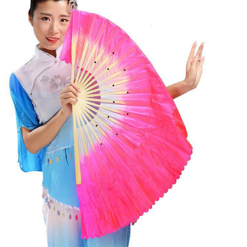 مقبض مصنوع يدويًا من الخيزران للرقص الشرقي ، مروحة ملونة ، طراز صيني ، فن شعبي ، إكسسوارات رقص ، حرير صناعي