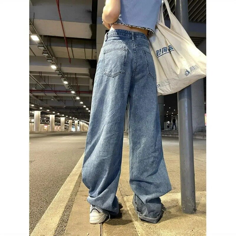 جينز نسائي ممزق بخصر عالي ، بنطلون مستقيم فضفاض ، ساق واسعة ، شارع ، ربيع وخريف ، جديد ، Y2K #5