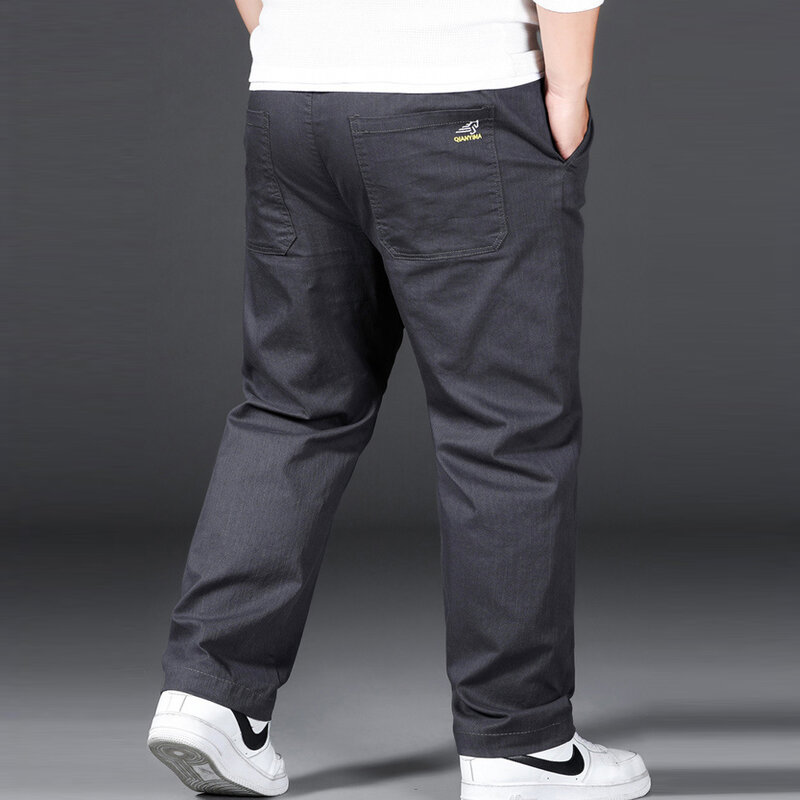 حجم كبير 12XL السراويل الرجال Trousers غير رسمية مرونة الخصر مستقيم السراويل الذكور موضة رمادي أسود السراويل حجم كبير 10XL 12XL