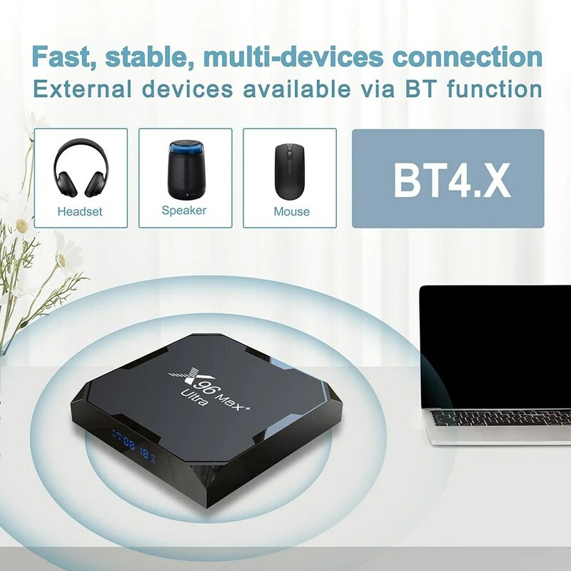 X96Max Plus صندوق تلفاز ذكي فائق ، مشغل وسائط ، جهاز استقبال ، أندرويد 11 ، أملوجيك S905X4 ، 4 جيجابايت ، 64 جيجابايت ، 8K ، واي فاي ، BT ، 4 جيجابايت ، 32 جيجابايت