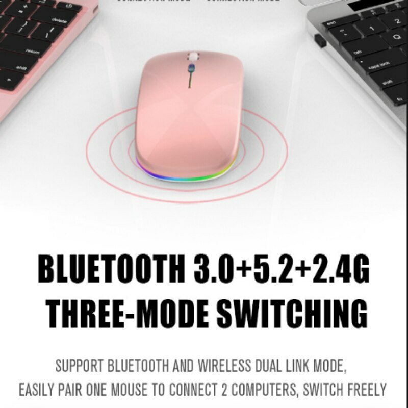 ماوس لاسلكي يعمل بالبلوتوث والكمبيوتر شحن فأرة لاسلكية USB مضيئة