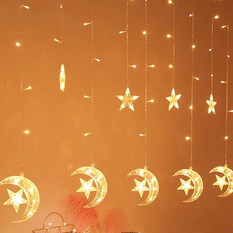 ضوء سلسلة LED للقمر والنجم ، ديكور العطلة ، مصباح ستارة ، فانوس نيون للزفاف ، ديكور رمضان