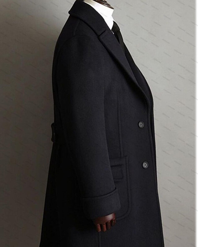 رسمي أسود الرجال دعوى مخصصة سميكة الصوف معطف جودة عالية معطف سهرة أشار التلبيب السترة الأعمال معطف طويل