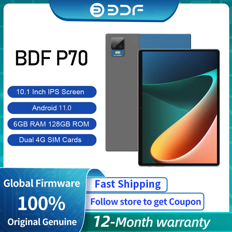 تابلت الإصدار العالمي الجديد 2023 BDF Pad P70 10.1 بوصة أندرويد 11.0 [6 جيجابايت رام + 128 جيجابايت روم] ثنائي الشريحة 4G LTE واي فاي 2.4/5G بلوتوث 5.0