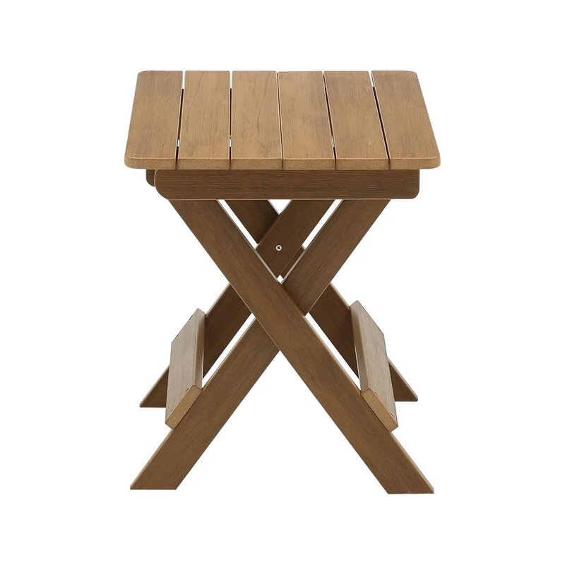مجموعة بيسترو خارجية مع طاولة صغيرة مستطيلة وكرسيين بطبعة خشب الساج ، مادة الوركين المقاومة للطقس