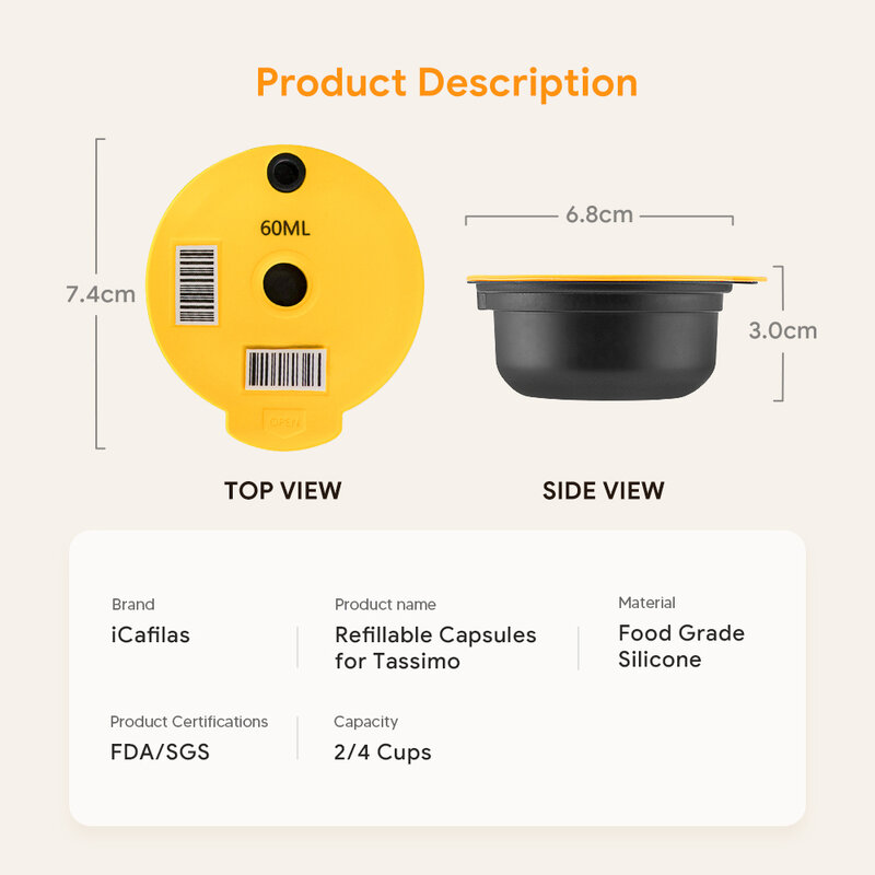 بوش كبسولات قهوة قابلة لإعادة الاستخدام لماكينة تاسيمو بوش ، كوب فلتر قابل لإعادة الملء ، صانع اسبريسو ، 60 180 مللي ، 200 220 مللي