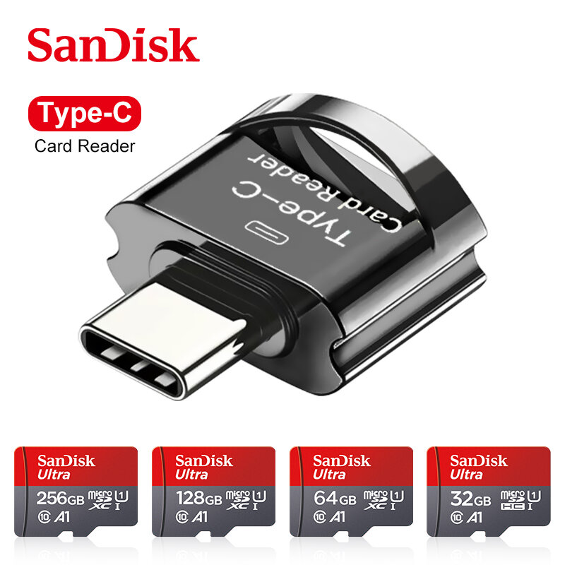 سانديسك-بطاقة ذاكرة أصلية فائقة ، MicroSDHC ، الفئة 10 ، بطاقة TF ، محول Type C ، 100 Mbps ، MicroSDXC ، UHS-I ، A1 ، 32GB ، 64GB ، 128GB