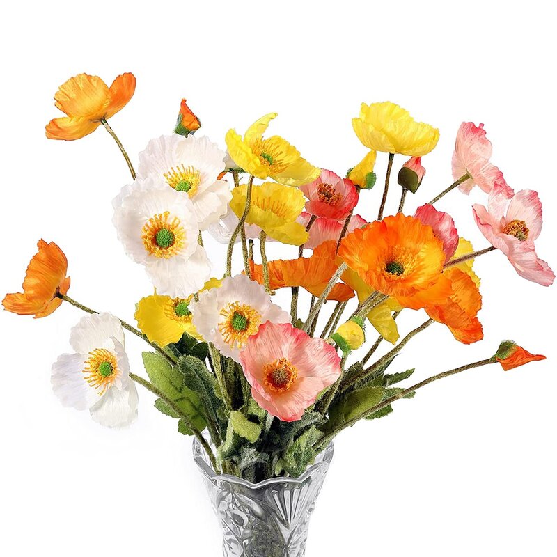 زهور خشخاش الحرير الاصطناعي ، باقة ديكور منزلي ، حفل زفاف ، زهرة صناعية ، ترتيب زهور ، 8 عبوات