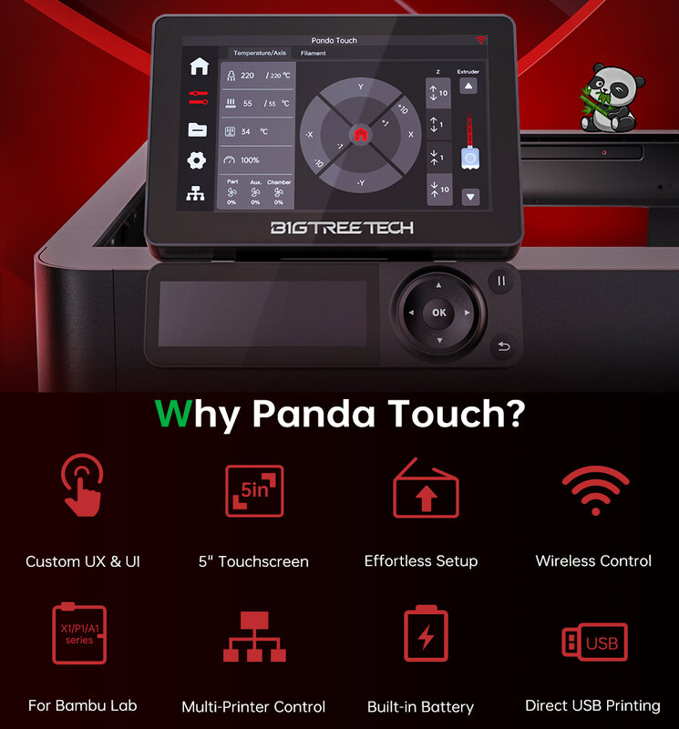 شاشة باندا تعمل باللمس ، طابعة متعددة ، تحكم لاسلكي ، مختبر خيزران X1 P1 ، التوصيل والتشغيل ، مخصص UX ، UI
