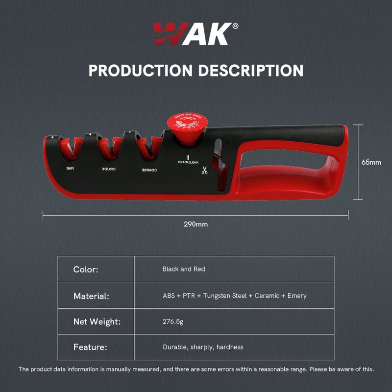 WAK سكين مبراة 5 في 1 زاوية قابل للتعديل أسود أحمر المطبخ ماكينة الطحن سكين احترافي مقص شحذ أدوات