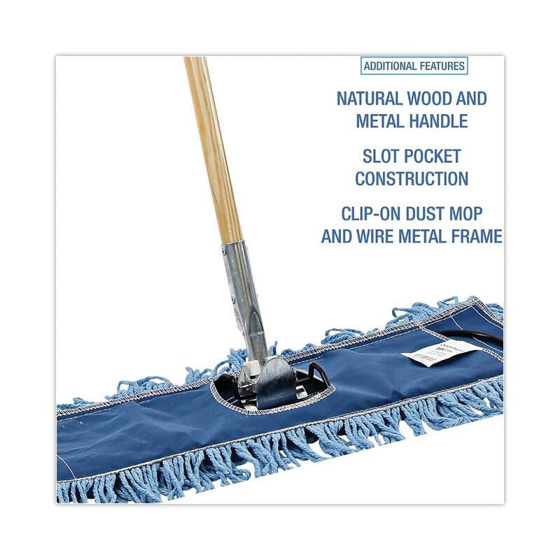 طقم مسح جاف برأس اصطناعي أزرق ، خشب طبيعي ، مقبض معدني ، 24 × 5 ، 60 بوصة