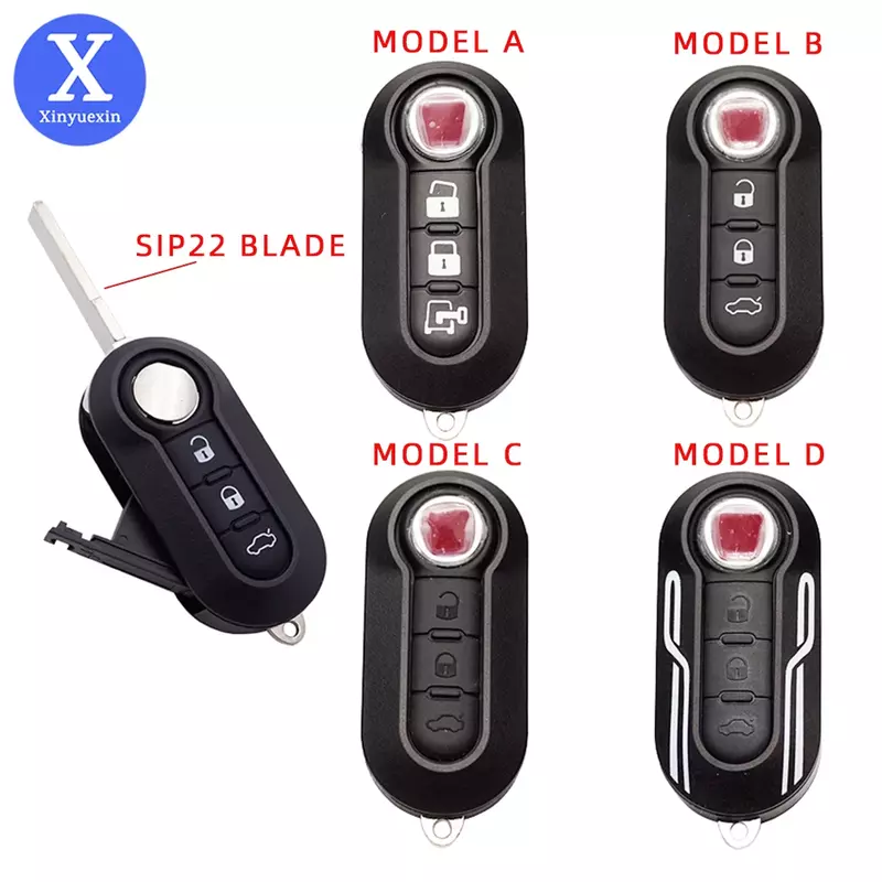 Xinyuexin-غلاف مفتاح السيارة القابل للطي ، لـ FIAT 500 ، الباندا ، بونتو ، Bravo ، Ducato ، Stilo ، حافظة مفتاح التحكم عن بعد ، شفرة SIP22 ، 3 أزرار