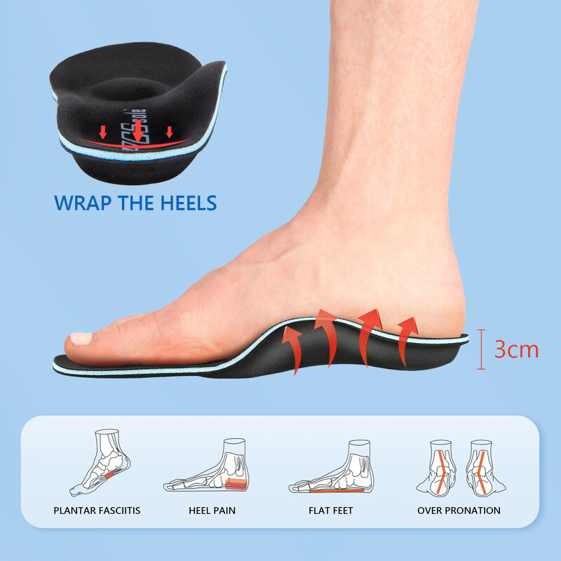 نعل داعم بنعل من PCSsole لإدراج حذاء التهاب اللفافة الأخمصية للقدمين نعل داخلي من رغوة الذاكرة نعال لتقويم العظام للرجال والنساء