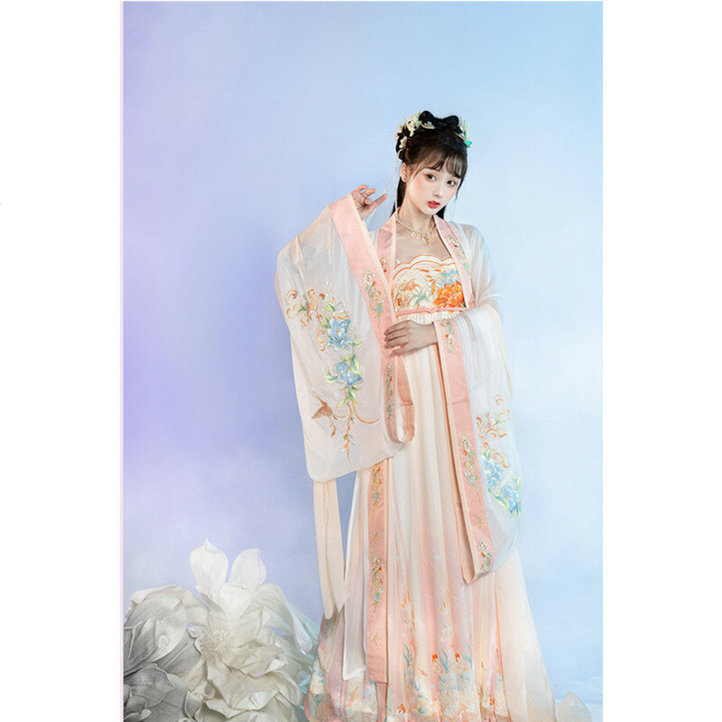 فستان هانفو للسيدات مصنوع من قطعة واحدة من التانغ تنورة رو مطرزة على الطراز الصيني للبنات هانفو للربيع والصيف