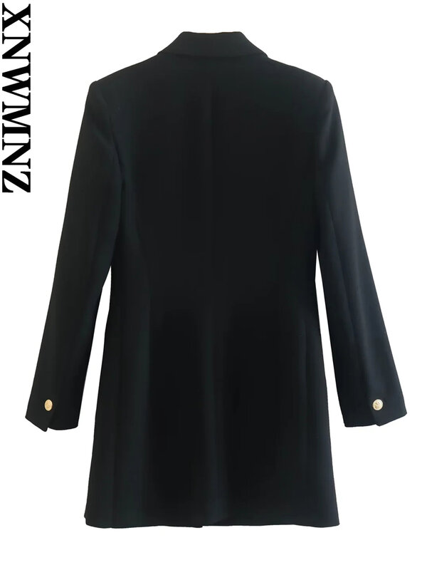 XNWMNZ 2022 المرأة زر على الموضة سترة طويلة امرأة الرجعية طويلة الأكمام جيب ملابس خارجية أنيقة الإناث