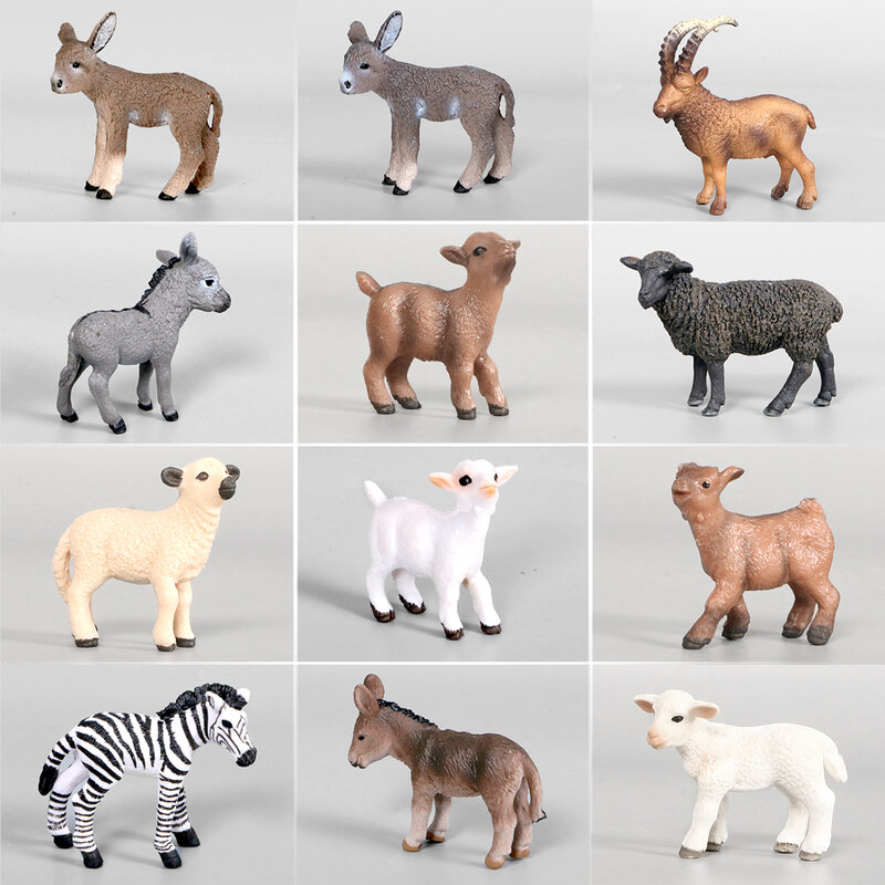 مجسمات حيوانات لطيفة محاكاة مجسمات حمار خروف وحمار وحمار وحشي مجسمات ألعاب حديقة منزلية مجموعة ألعاب تعليمية للأطفال