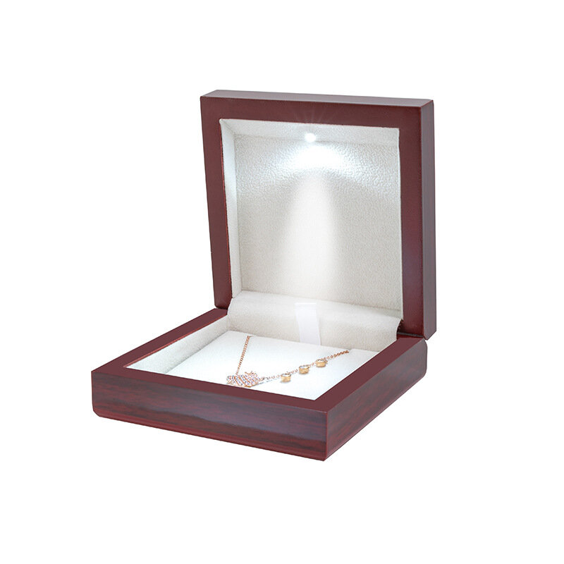 صندوق مجوهرات خشبي مع LED مصباح النبيذ الأحمر البرسيم سوار القرط قلادة صندوق خاتم الزفاف عرض التخزين ريتزي علبة التعبئة والتغليف