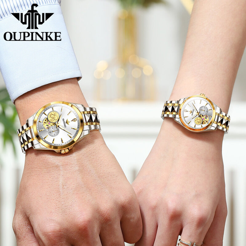 OUPINKE-ساعة يد ميكانيكية للرجال والنساء ، ألماس حقيقي ، أصلي ، فاخر ، علامة تجارية سويسري ، ساعات مقاومة للماء ، فستان ،