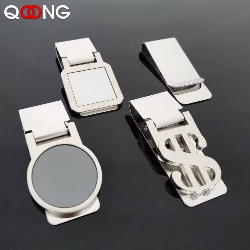 QOONG-مخصص النقش الفولاذ المقاوم للصدأ المال حامل Clip ، سليم الجيب النقدية ، ID ، بطاقة الائتمان ، المعادن بيل كليب المحفظة ، 2 ألوان
