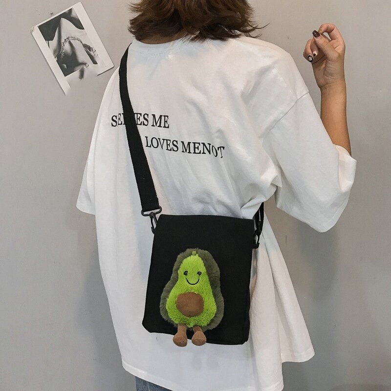 حقيبة قماشية متقاطعة مع الجسم من الأفوكادو ، حقيبة كتف صغيرة للسفر للطلاب ، محفظة عملات معدنية ، لطيفة