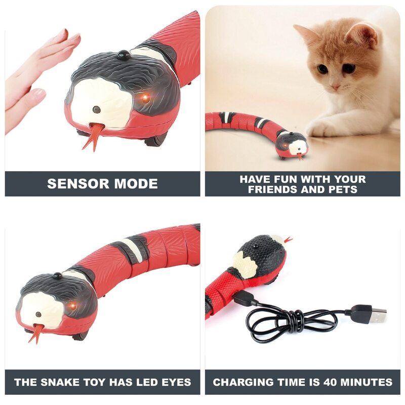 دعابة إلكترونية أوتوماتيكية للقطط الثعبان ، استشعار ذكي ، ألعاب تفاعلية ، لعب داخلي ، لعبة هريرة ، USB قابلة لإعادة الشحن للقطط والقطط