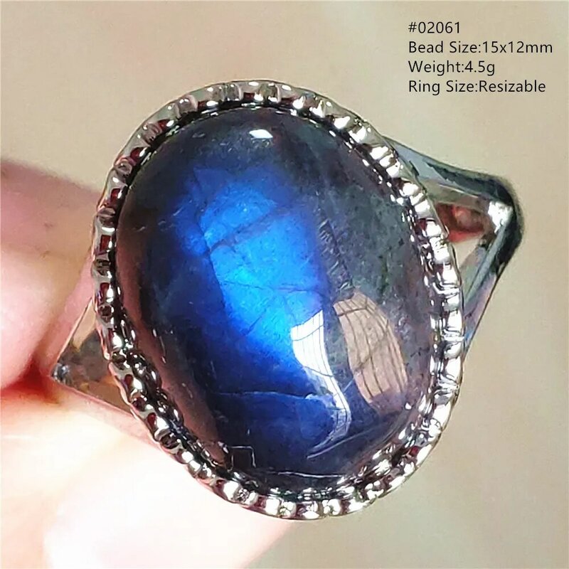 الطبيعية الأزرق ضوء اللابرادوريت البيضاوي قابل للتعديل خاتم الأحجار الكريمة حجم كبير اللابرادوريت مقاوم خاتم فلاش الخرز مجوهرات AAAAAA