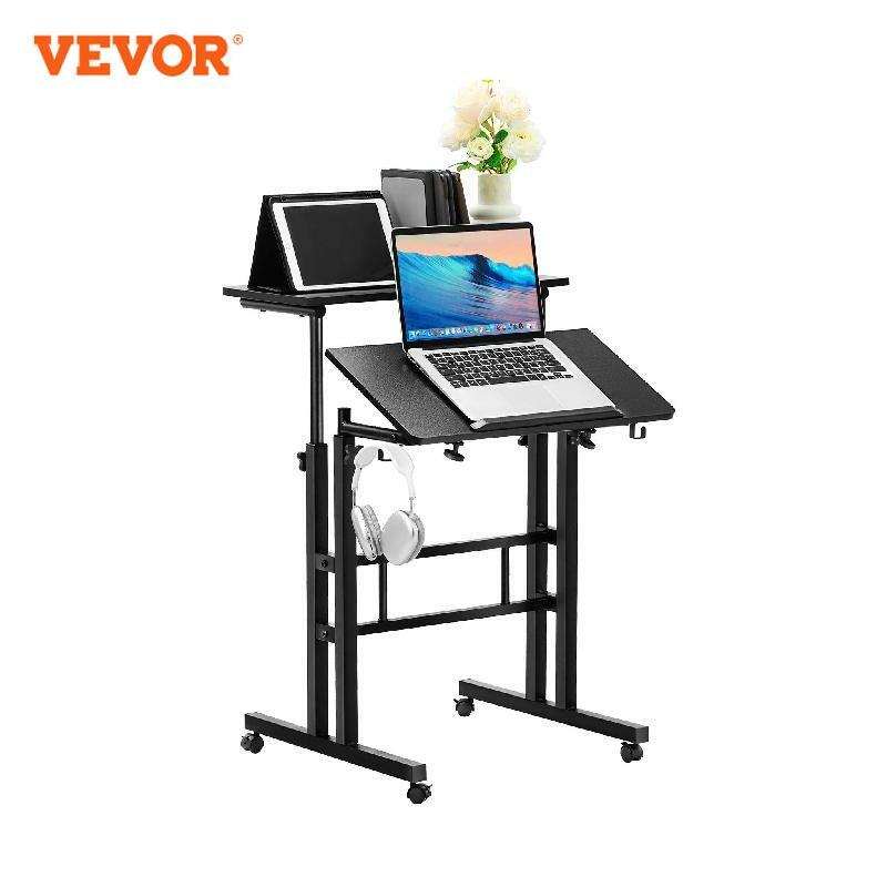 VEVOR-Gas-Spring ارتفاع قابل للتعديل الجلوس الوقوف مكتب ، مكتب مع عجلات دوارة 360 درجة ، مكتب المنزل ، المتداول طاولة كمبيوتر محمول ، إمالة ، 26.4 "-39.9"