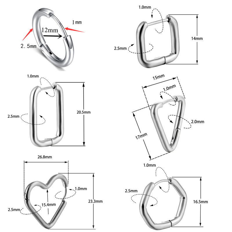 فريد تصميم هندسي المعادن هوب أقراط مستطيلة مربع القلب أقراط لل الفولاذ المقاوم للصدأ للنساء أقراط مجوهرات الحفلات