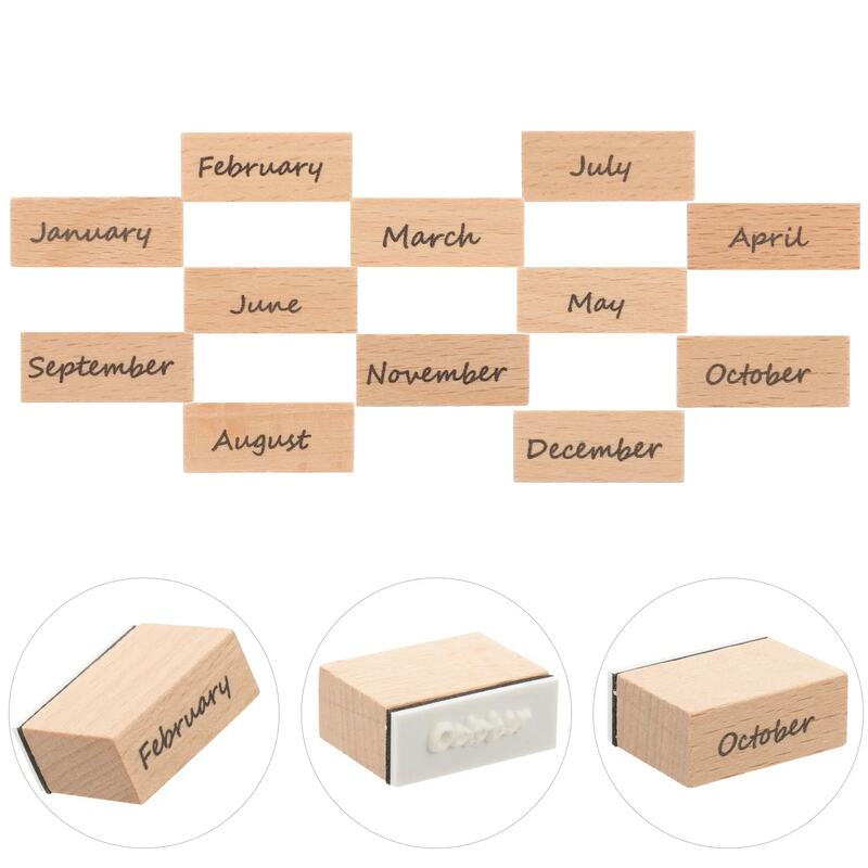 مجموعة طوابع خشبية عتيقة ، طوابع لمدة 12 شهرًا ، ختم ، مخطط شهري ، سجل قصاصات ، سهل الاستخدام
