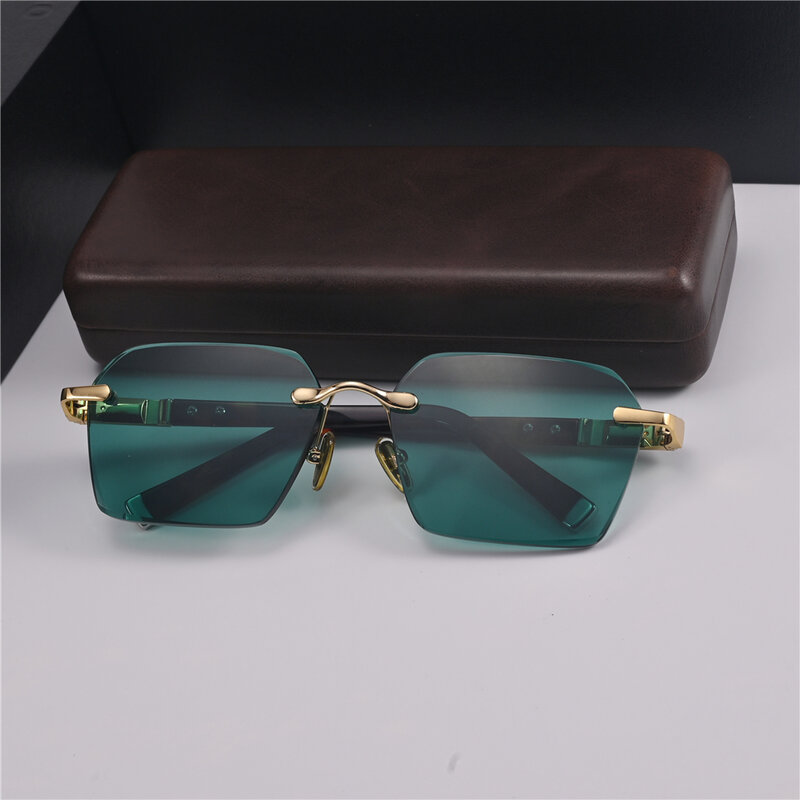 Evove حجر النظارات الشمسية الذكور الأخضر كريستال نظارات الشمس للرجال بدون إطار المعدنية الطبيعية G15 نظارات عالية الجودة المضادة للخدش