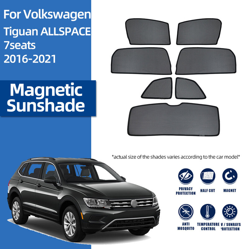 ل Volkswagen VW Tiguan ALLSPACE BW 2016-2023 المغناطيسي سيارة ظلة الجبهة الزجاج الأمامي الإطار الستار الخلفي الجانب نافذة الشمس الظل