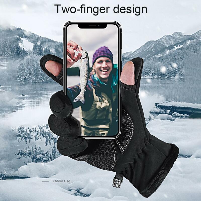 Ridding Gloves 1 Pair Versatile Zipper High Elasticity  Fishing Riding Velvet Lining Touch Screen Mittens for Adult