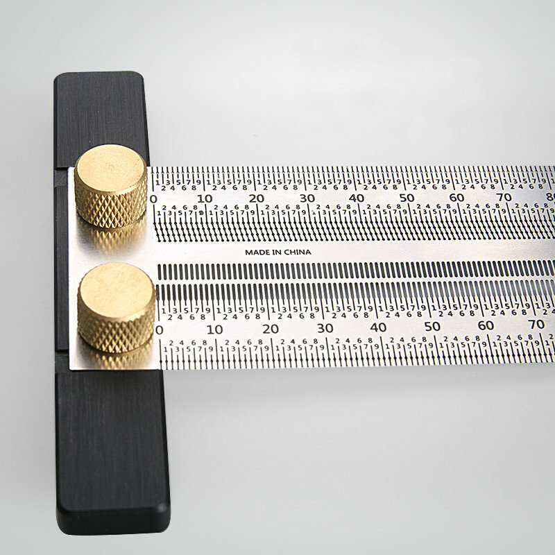 أداة قياس ذاتية الصنع لأعمال النجارة ، مسطرة وسم ، فولاذ مقاوم للصدأ ، قياس ثقب على شكل حرف T ، حافة مستقيمة